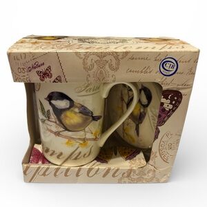 Home Essentials Songbird Ceramic Mug Set with cover NIB